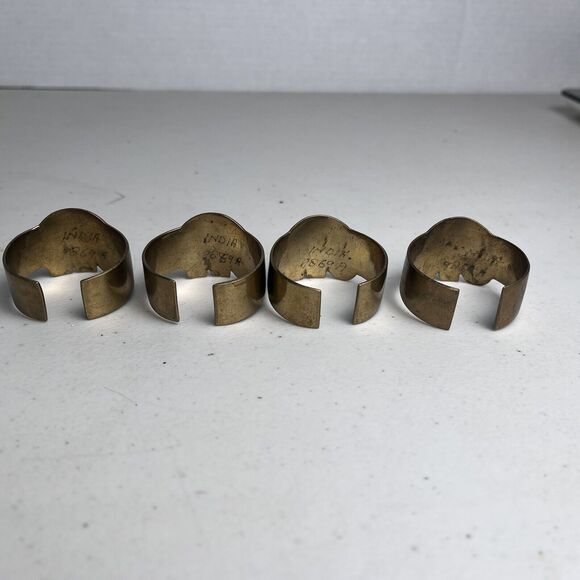 Vintage Brass Elephant Animal Napkin Rings Set Of 4 Marked India Gold Tone & Red - Picture 9 of 13